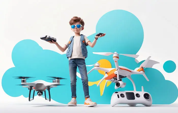 Cute Boy with Drone 3D Design Illustration
